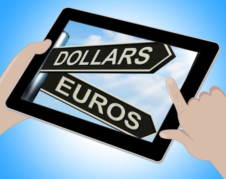 dollars euros tablet shows foreign currency exchange
